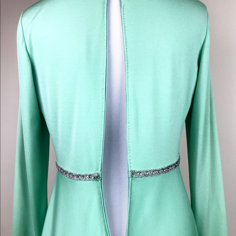 Lillie Rubin Vintage Green Crystal Embellished Gown Dress Knit Sustainable - Picture 6 of 8